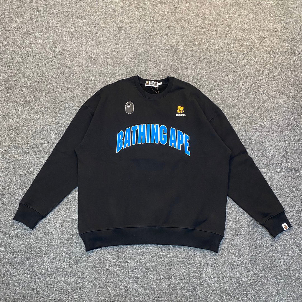 BAPE Bee Collegiate Arch "Bathing Ape" Contrast Crewneck Sweatshirt - Gray / Blue / Black