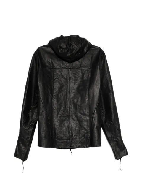Ma+ detachable-hood leather biker jacket