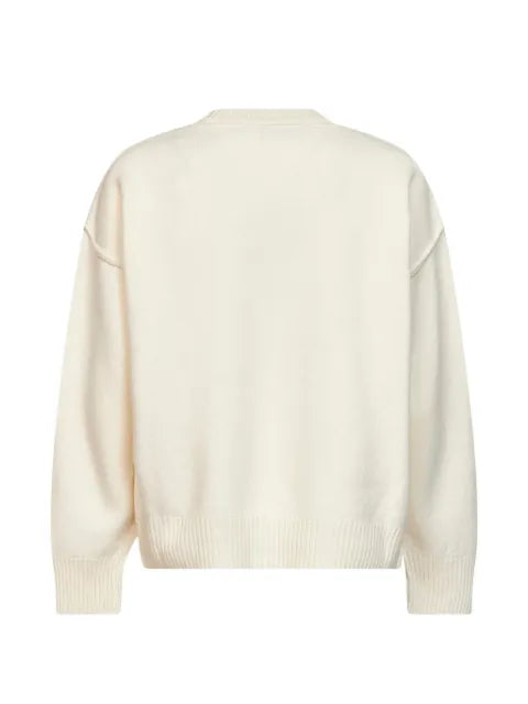 AMI Paris natural crewneck sweater in felted merino wool knit with Ami de Coeur