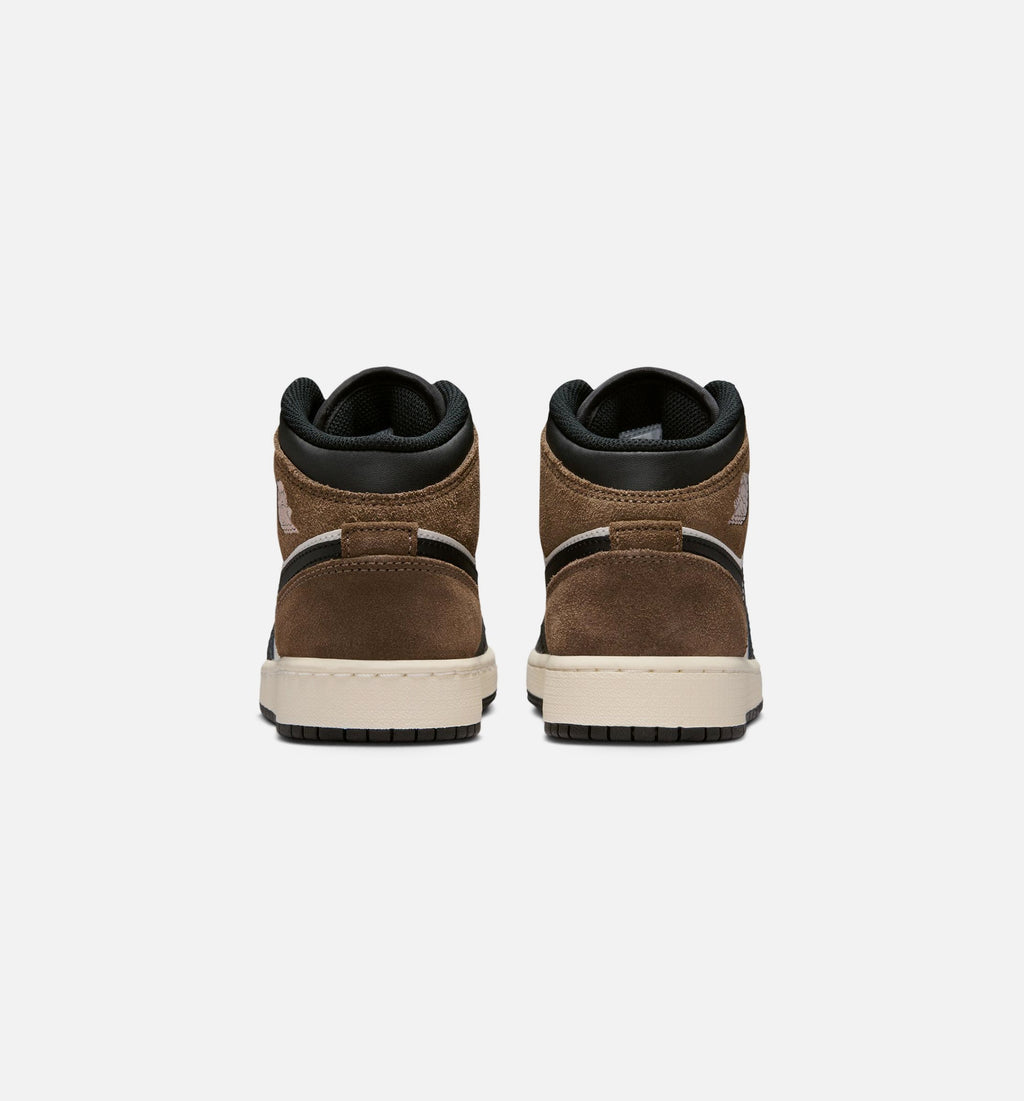 Air Jordan 1 Mid Grade School Sneakers - Black / Phantom / Light Brown / University Red