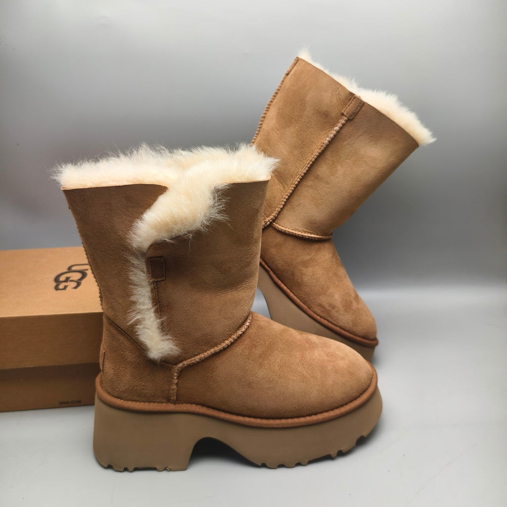 Chestnut Wedge Chunky Sole Mid-Calf Fashion Boots — New Arrival | In Stock