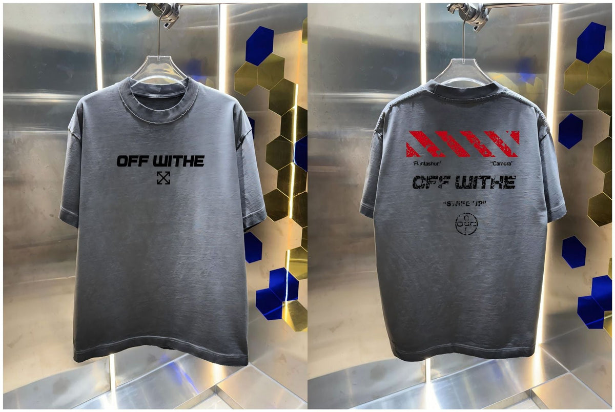 Off-White Washed Distressed Crew Neck Short Sleeve T Shirt Unisex