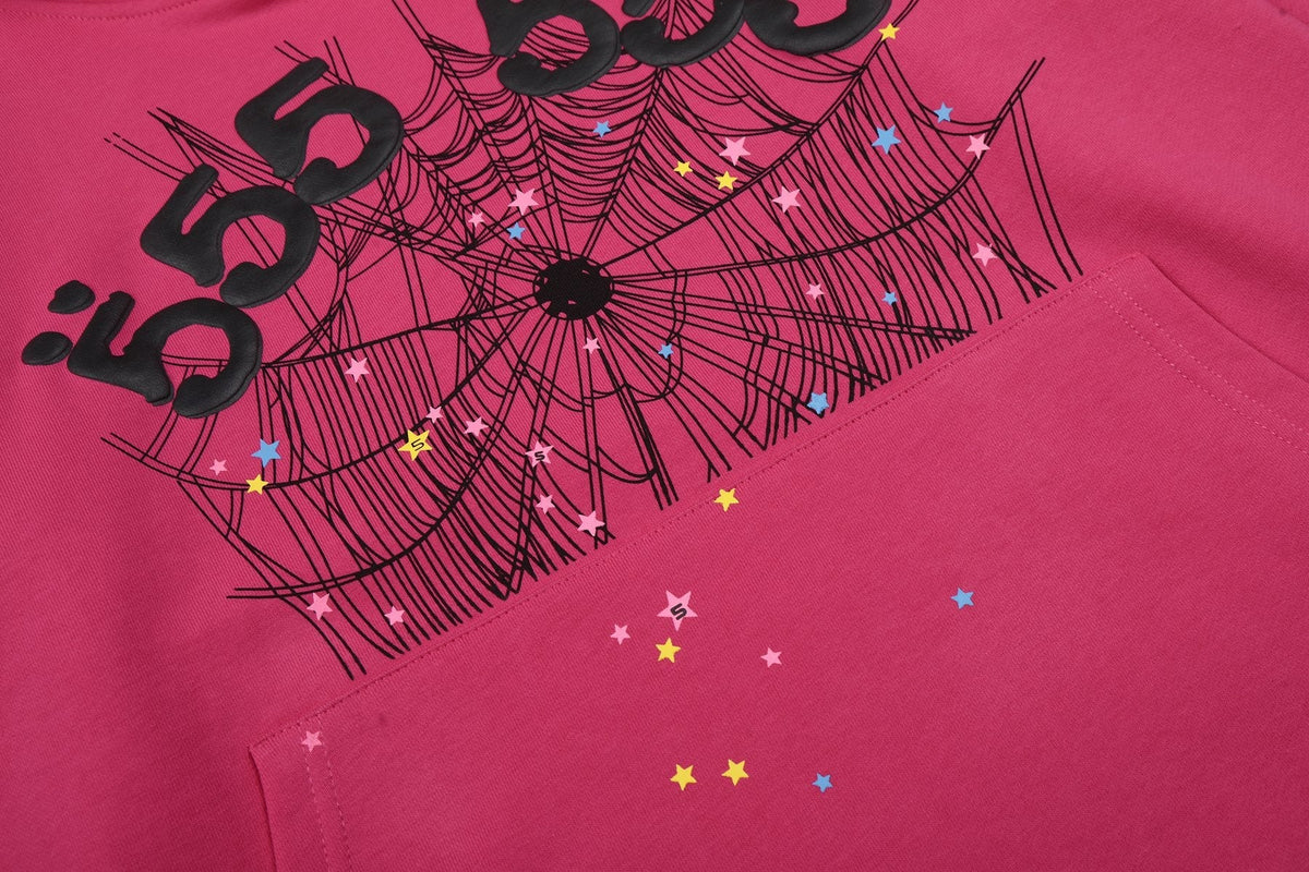 Sp5der Pink Spiderweb Graphic Hoodie & Sweatpants Matching Set