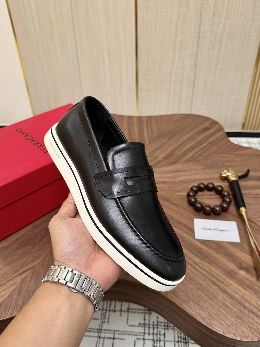 Salvatore Ferragamo Black Penny Loafers