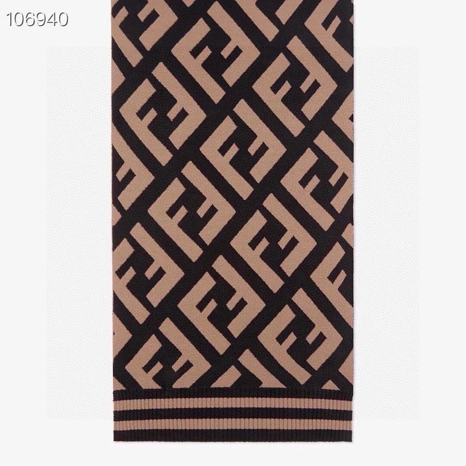 Fendi Brown and Black Geometric Knit Scarf