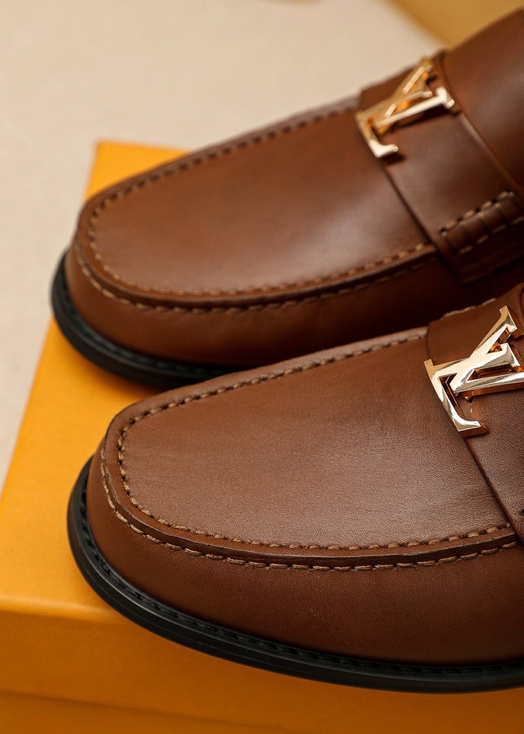 LOUIS VUITTON Brown Metal Hardware Loafers