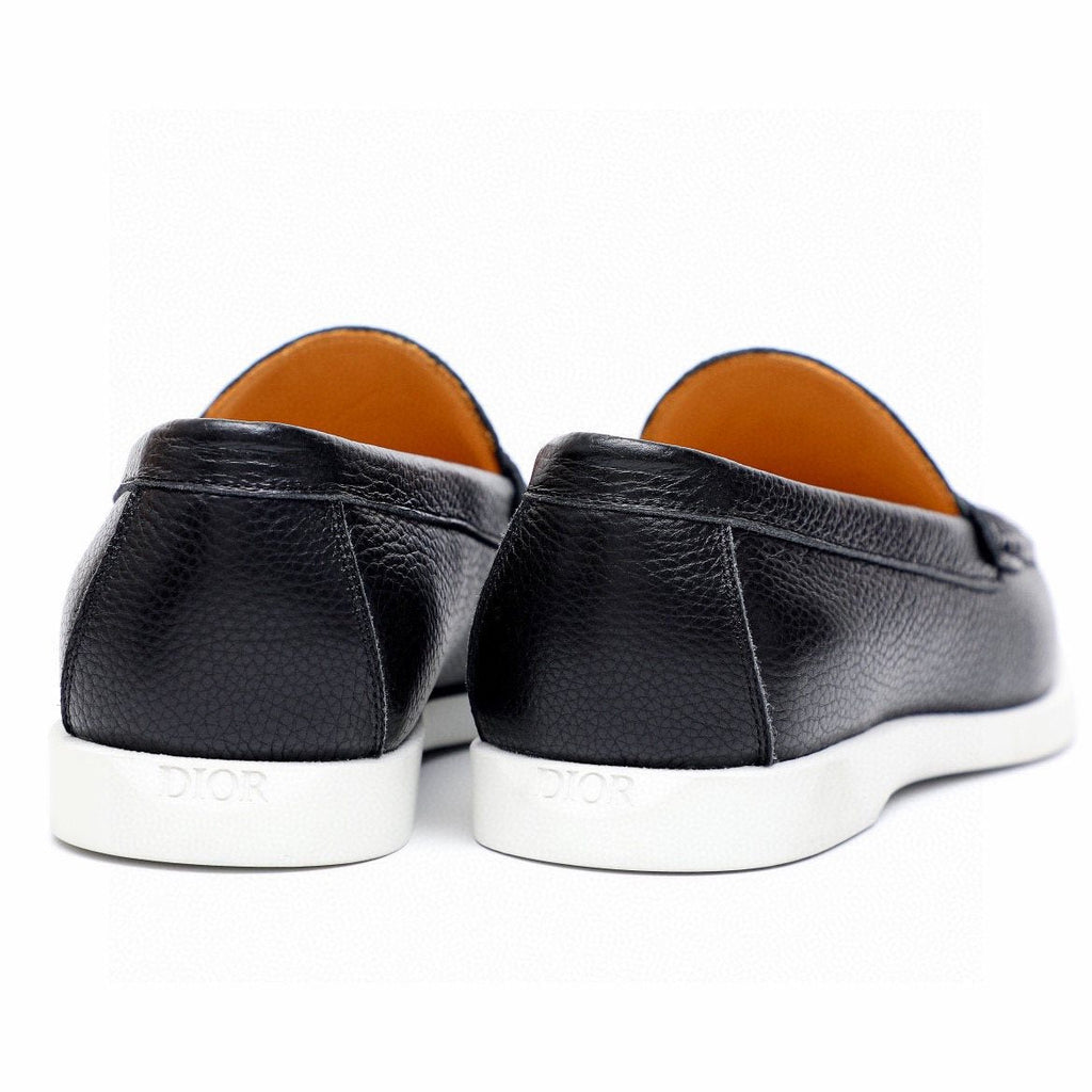 Dior Black Textured Leather Slip-On Loafers