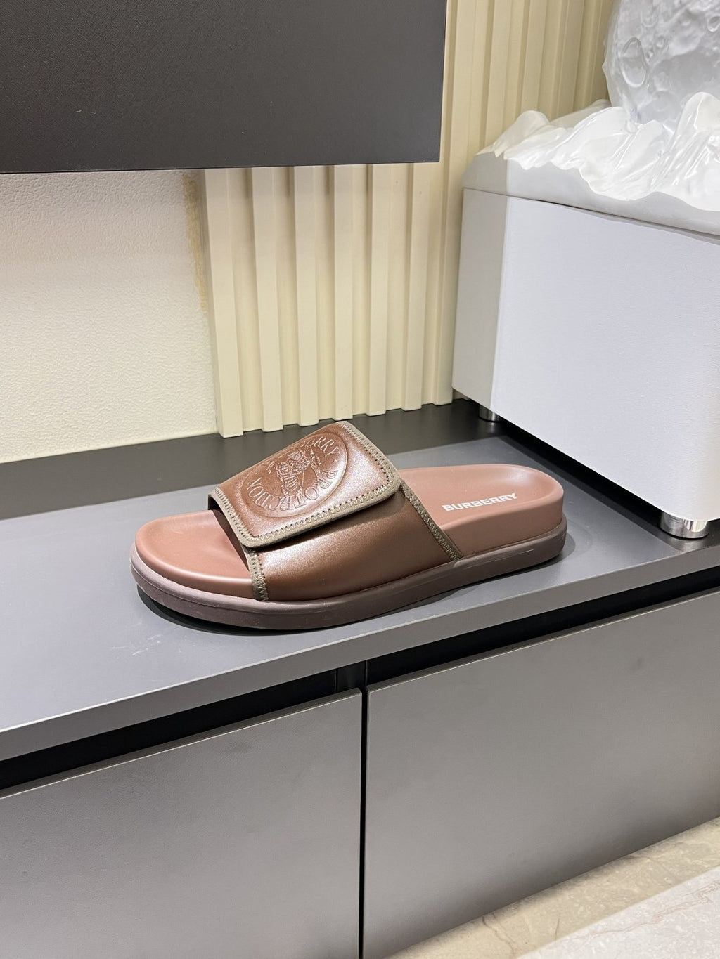 Burberry Embossed Check Slide Sandals
