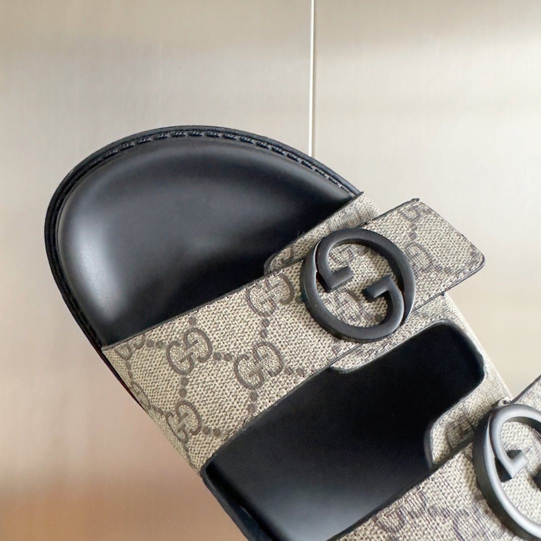 Gucci Beige Monogram Slide Sandals