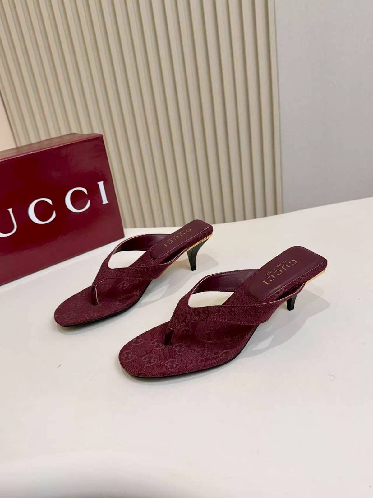 Gucci Monogram Thong Slingback Heeled Sandals